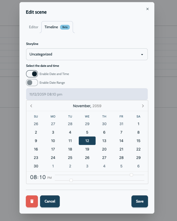 Edit scene to set date and time