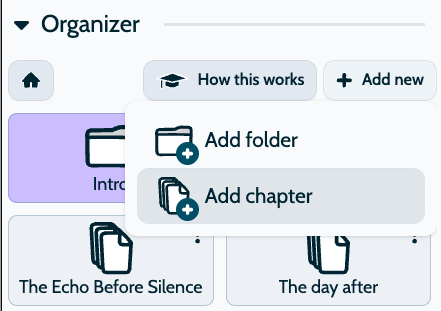 Add a new folder or chapter to the organizer